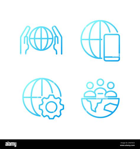 Globalization Process Pixel Perfect Gradient Linear Vector Icons Set