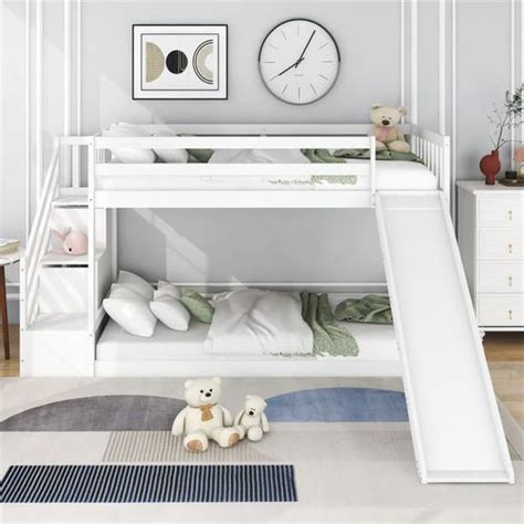 DRIPEX Lit superposé 90x200cm avec escalier et toboggan Lit enfant avec