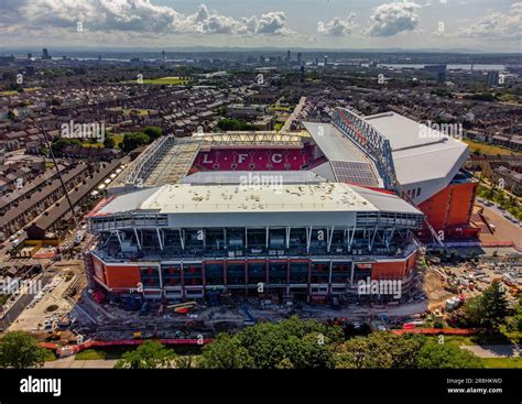 A View From A Drone Of Anfield Stadium Liverpool Work Continues On