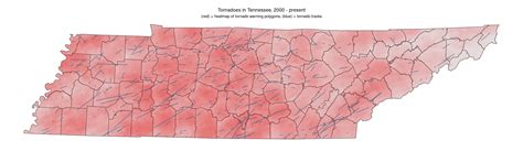 Map: Tennessee tornado warning polygon "heatmap" with tornado tracks ...