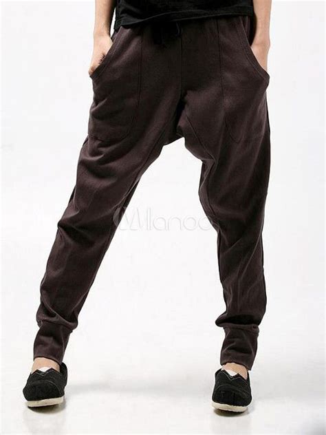 Casual Brown Cotton Harem Pants For Men