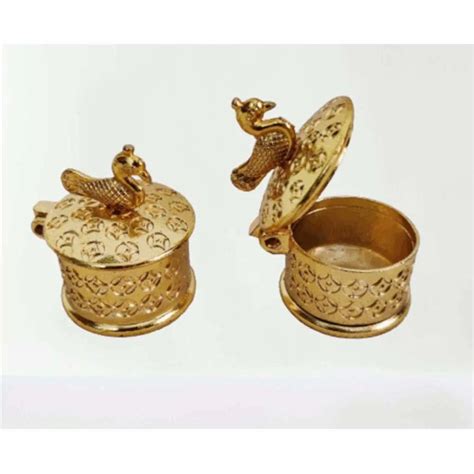 Traditional Brass Peacock Single Kumkum Box For Temple Golden At Rs