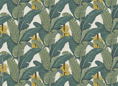 Banana Leaf Wallpaper Pattern White Background, Tropical Leaves Stock Illustration | Adobe Stock