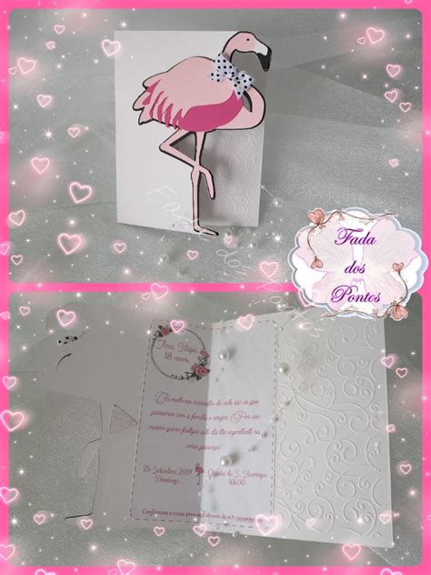 A Magia do Quilling e Papel Convite Flamingo Aniversário Batizado