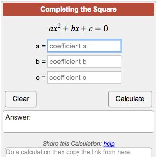 Completing the Square Calculator