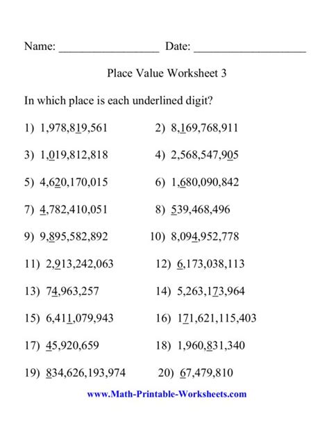 Place Value Worksheet 3 Worksheet For 5th 8th Grade Lesson Planet