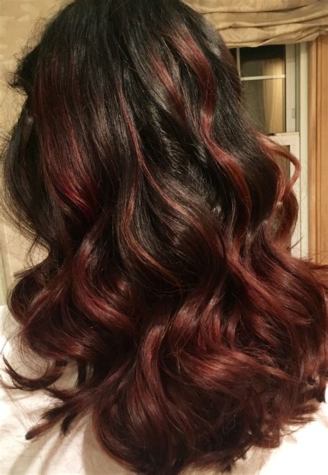 Dark brown burgundy maroon bayalage hair | Hair color chocolate ...