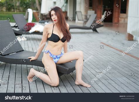 Beautiful Sexy Woman Bikini Dress Posing Stock Photo