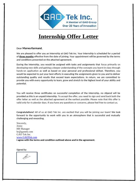 unpaid internship offer letter  career growth business