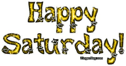 Happy Saturday Yellow Glitter Smiley Text Glitter Graphic, Greeting ...