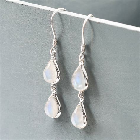 Sterling Silver Double Moonstone Teardrop Earrings By Martha Jackson