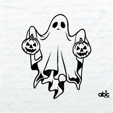 Ghost Svg File Halloween Svg Ghost With Pumpkin Svg Cute Etsy Finland