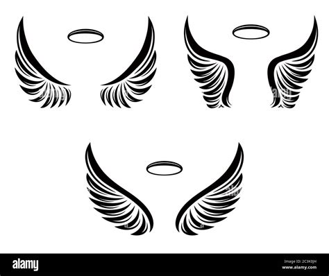 Set Of Three Pairs Of Vector Angel Wings With Nimbus Stock Vector Image