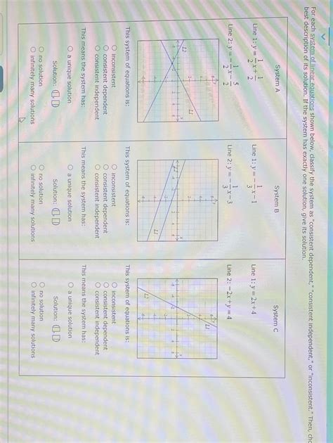 Solved For Each System Of Linear Equations Shown Below Classify The