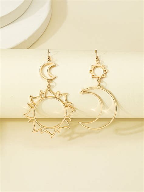 Sun And Moon Mismatched Drop Earrings Shein Usa