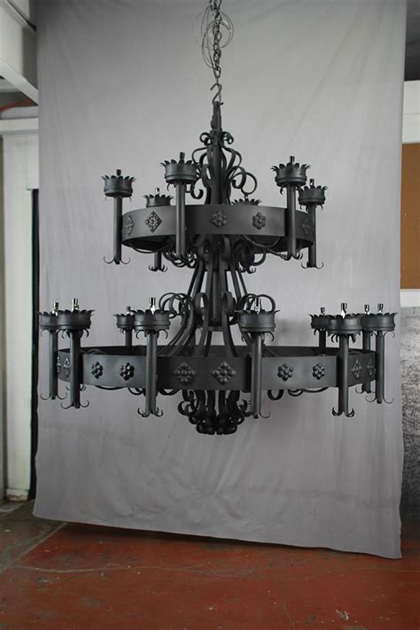 CH 100 Hand Forged Iron Eighteen Light Double Tier Chandelier Hacienda