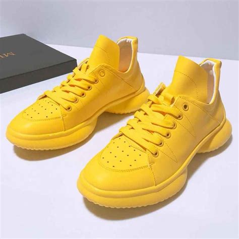 Yellow Lace Up Thick Sole High Top Sneakers Mens Shoes