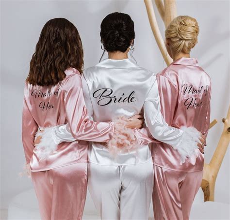 Custom Feathers Bridesmaids Pajamas Custom Satin Pjs Bachelorette