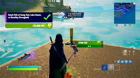 Fortnite Catch Fish At Camp Cod Lake Canoe Or Stealthy Stronghold