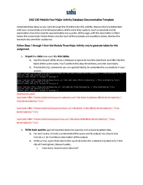 DAD 220 Module Four Major Activity Database Documentation Alan Davis