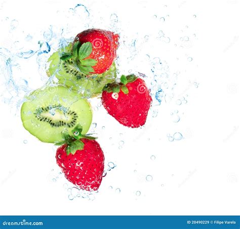 Strawberries And Kiwi Water Splash Stock Image Image Of Movement