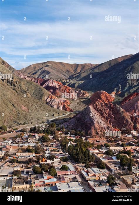 Argentina Jujuy Province Purmamarca Elevated View Of The Town And