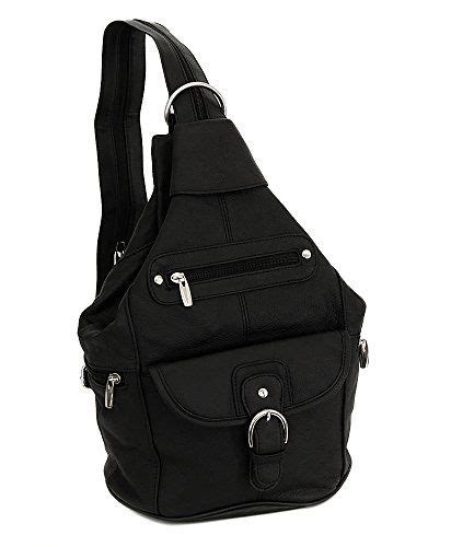 Womens Leather Convertible 7 Pocket Medium Size Tear Drop Sling Backpack Purse Bag Black Be