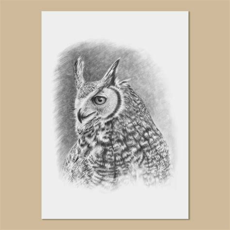 Great Horned Owl Art Prints A3 A4 A5 Sizes Bubo Virginianus Owl