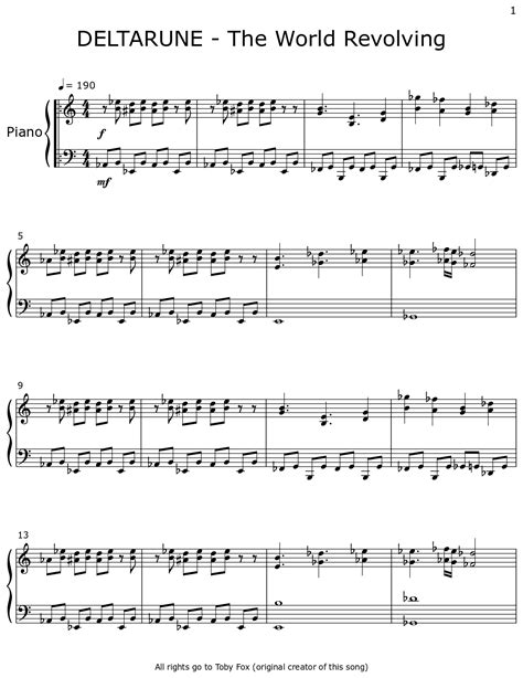 Deltarune The World Revolving Sheet Music For Piano