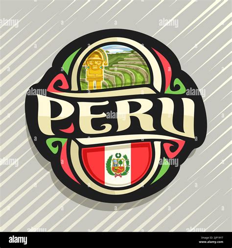 Vector logo for Peru country, fridge magnet with peruvian state flag ...