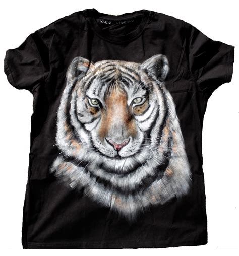 Black Mens T Shirt With Tiger Mens Tshirts T Shirt Hand Painted