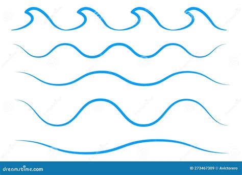 Sea Wave Icon Set Collection Of Thin Line Waves Stock Vector