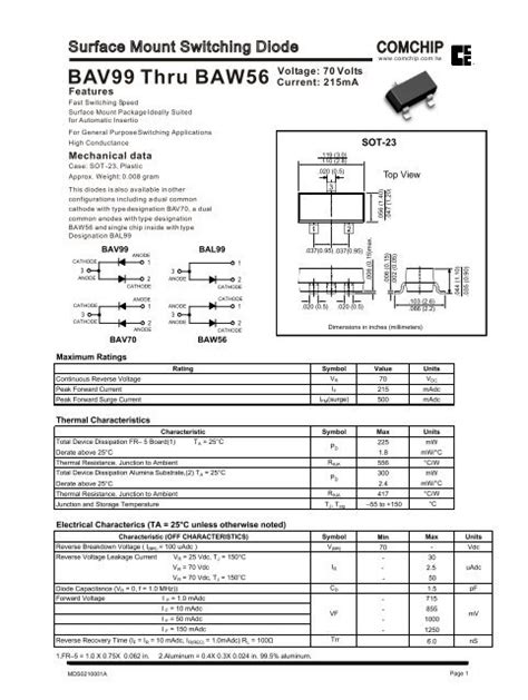 Bav99 Thru Baw56 Datasheet Catalog