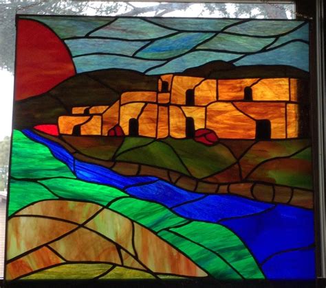 Stained Glass Native American Southwestern Pueblo Landscape Etsy