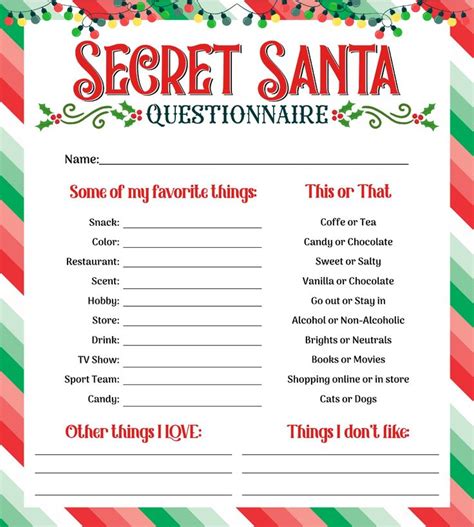 A Printable Santa Question Sheet With Candy Canes And Lights On The Bottom