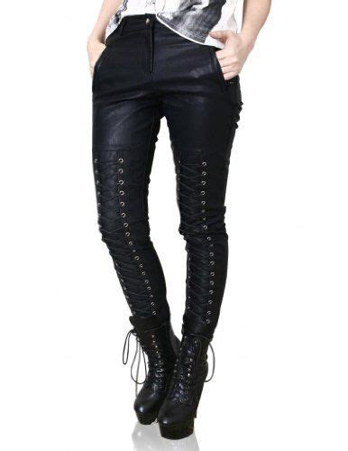 Refuse To Be Usual Womens Punk Faux Leather Laceup Zip Fly Pants