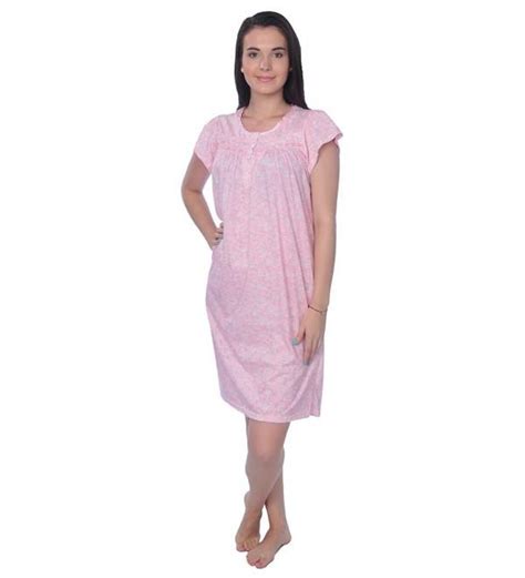 Womens Short Sleeve Floral Print Cotton Blend Knit Nightgown Pink