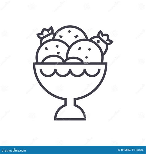 Ice Cream Bowl Vector Line Icon Sign Illustration On Background