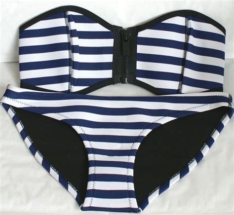 Sexy Neopren Damen Bikini blau weiß gestreift eBay de