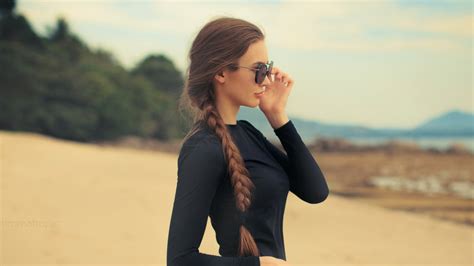 Download Sunglasses Depth Of Field Long Hair Brunette Braid Mood Woman