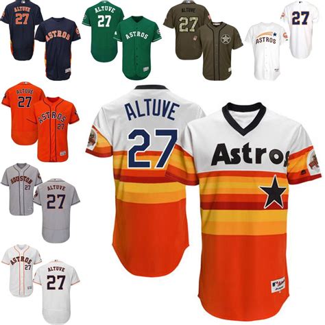 2017 Mens Houston Astros Jose Altuve Orange Grey White Green Gold