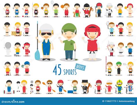 Big Set Of 45 Cute Cartoon Sport Characters For Kids Funny Cartoon