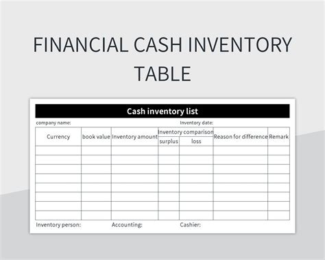 Financial Cash Inventory Table Excel Template And Google Sheets File