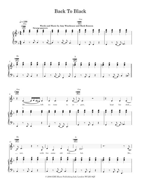 Play Official Version Of Back To Black Sheet Music By Amy Winehouse For