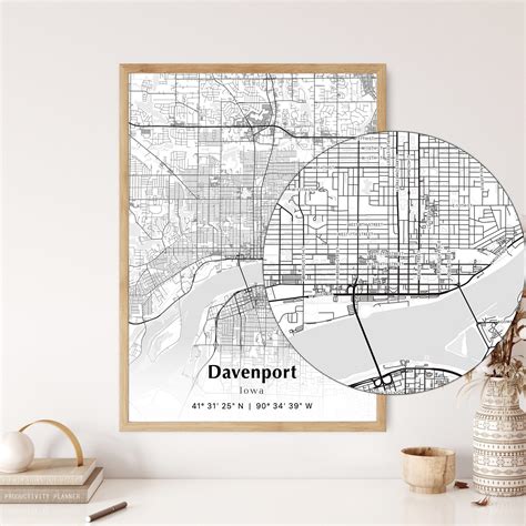 Davenport City Map Print, Davenport Iowa Map Poster, USA City Street