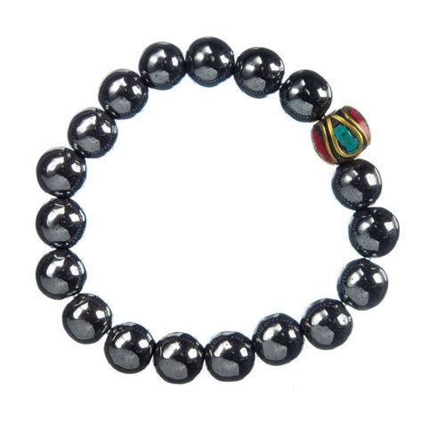 Bracciale Ematite Con Elemento Tibetano Elastico Sfere Mm