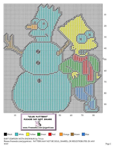 BART SIMPSON WITH SNOWMAN By TRICIA WALL HANGING Plastic Canvas