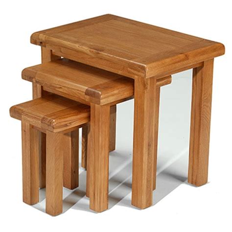 Earls Wooden Set Of 3 Nesting Tables In Chunky Solid Oak Furniture In Fashion