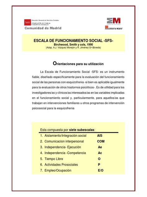 Sfs Social Functioning Scale Instrumento Pdf