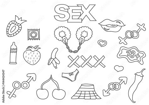 Sex And Porn Elements Hand Drawn Set Coloring Book Template Outline